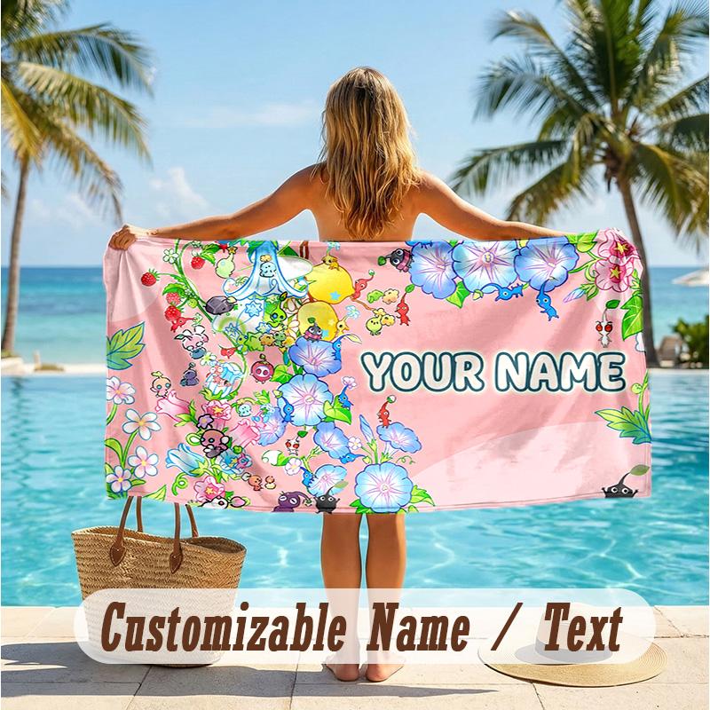 Custom Text Beach Towel, Soft Absorbent Swimming Multi-use TowelPikmin