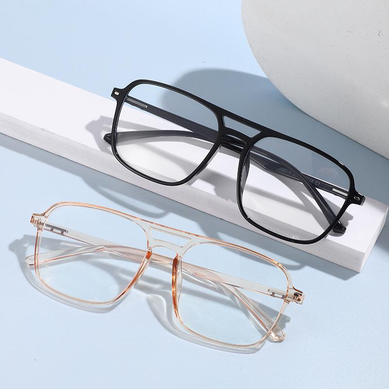Unisex TR90 Anti-Blue Light Glasses Frame - Street Style, Double Bridge, Flat Lenses