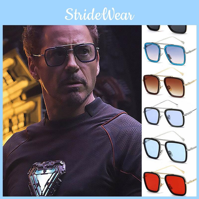 Tony Stark Sunglasses Men Square Metal Frame Vintage Style Uv400 Protection