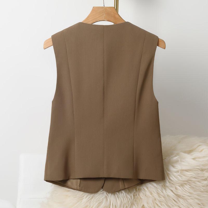 Chic Korean Style Ladies' Short Suit Vest, Autumn and Spring Basic Tank Top, Sleeveless Waistcoat Outer Garment