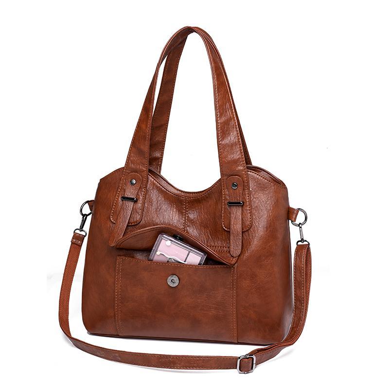 Women'S Elegant Solid Color PU Leather Shoulder Bag With Zipper Closure Polyester Lined Tote Versatile Handbag For Work