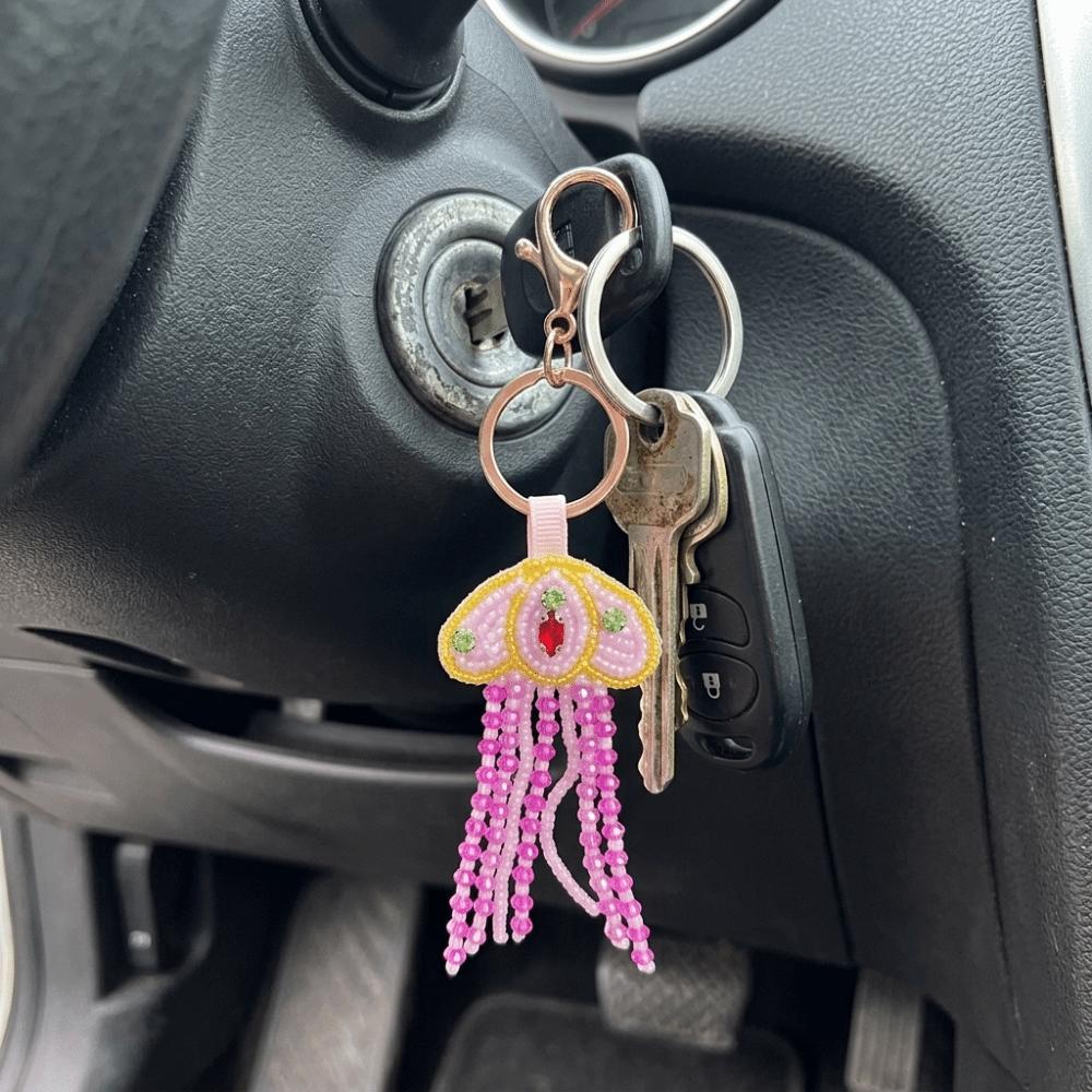 Handmade Jellyfish Patch Keychain Rhinestone Beads Bag Charm Handmade Keychain Holiday Gift