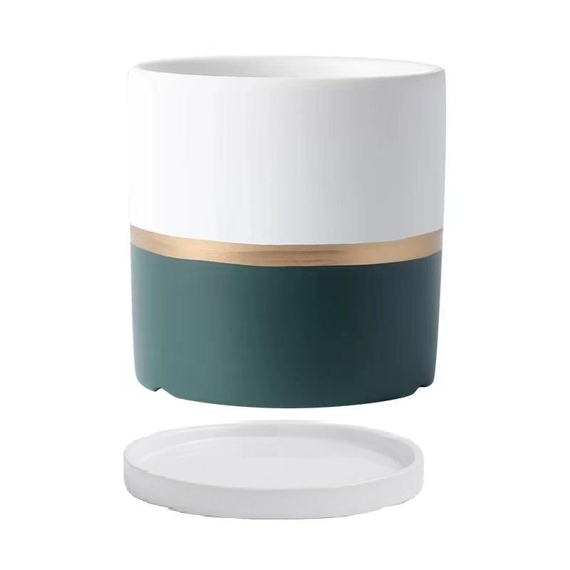 17/14/11cm Ceramic Flower Pots With Ceramic Tray for Indoor Succulent Plants Flower Cactus Office Home Garden Kitchen Decor Gift