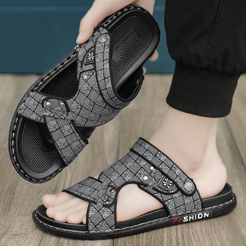 Fashion Car Suture Cool Summer New 2025 Mixed Material Breathable Men Wear Non-slip Two Wear Leisure Massage Comfortable Slippers