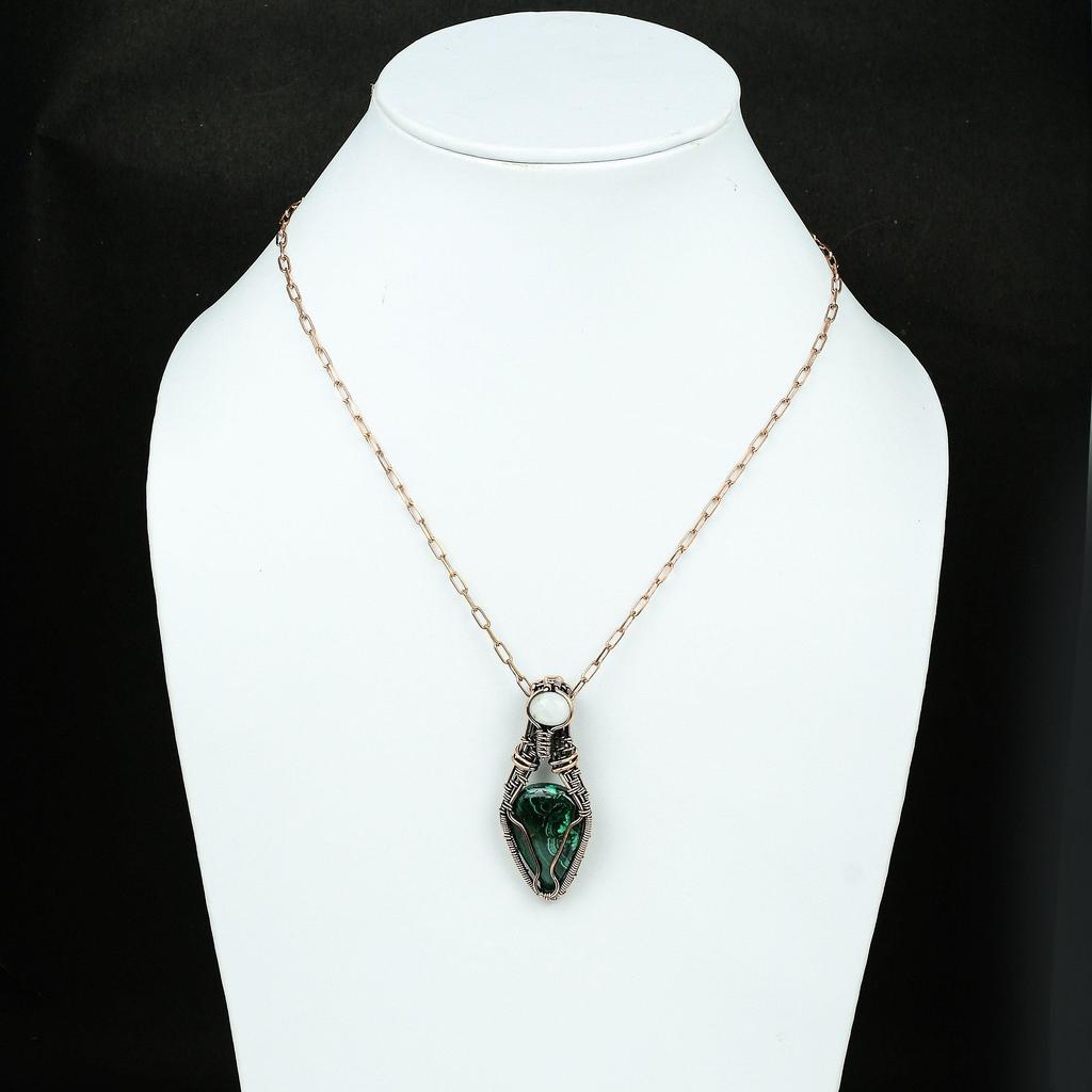 Malachite Copper Pendant Copper Wire Wrapped Pendant Gemstone Pendant Copper Jewelry Rainbow Moonstone Jewelry Gift For Him Designer Pendant