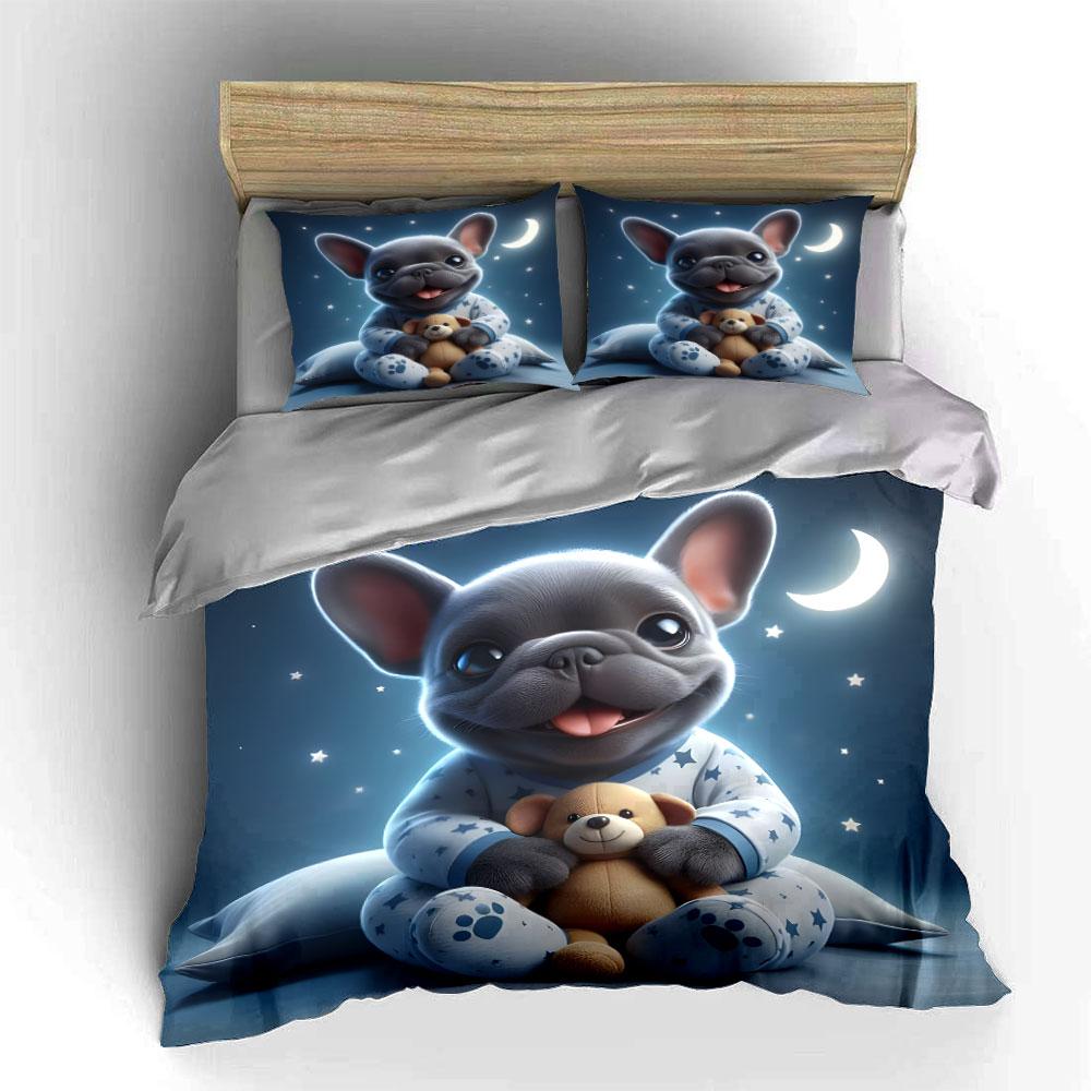 Cute Dog In Pajamas At Night Bedding Duvet Cover Set (1*Duvet Cover 2*Pillowcases, Without Duvet Insert)