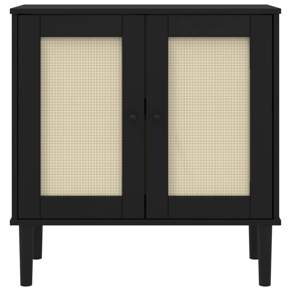 Sideboard SENJA Rattan Look Black 80x35x80 cm Pine Wood