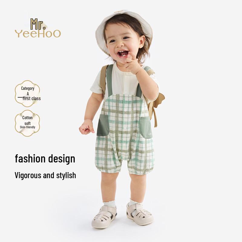 YEEHOO Baby Boys Faux Two-Piece Short Sleeve Cotton Bodysuit 66
