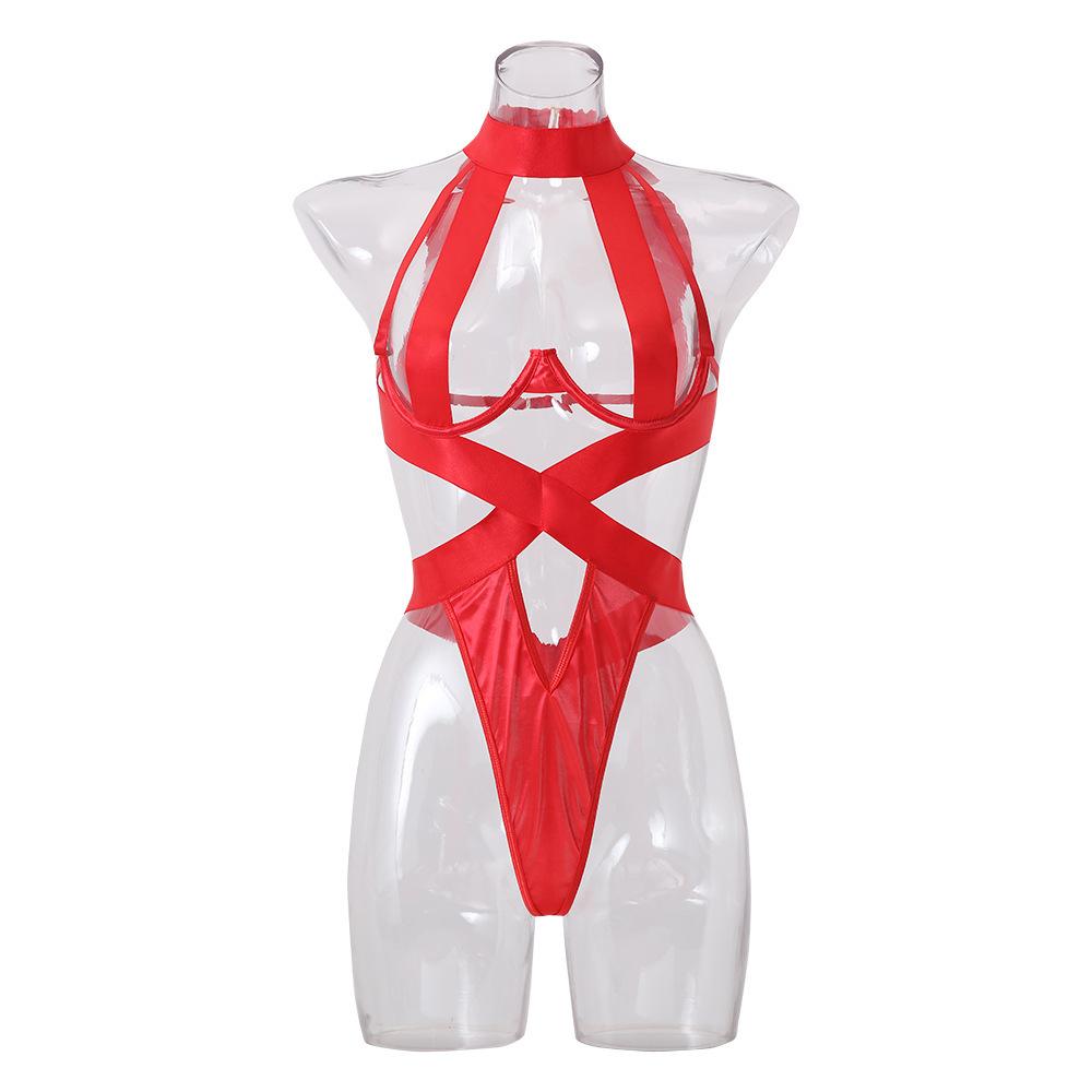 Sex Underwear New Sexy Women's Rope Belt Hollow Neck Onesie Set