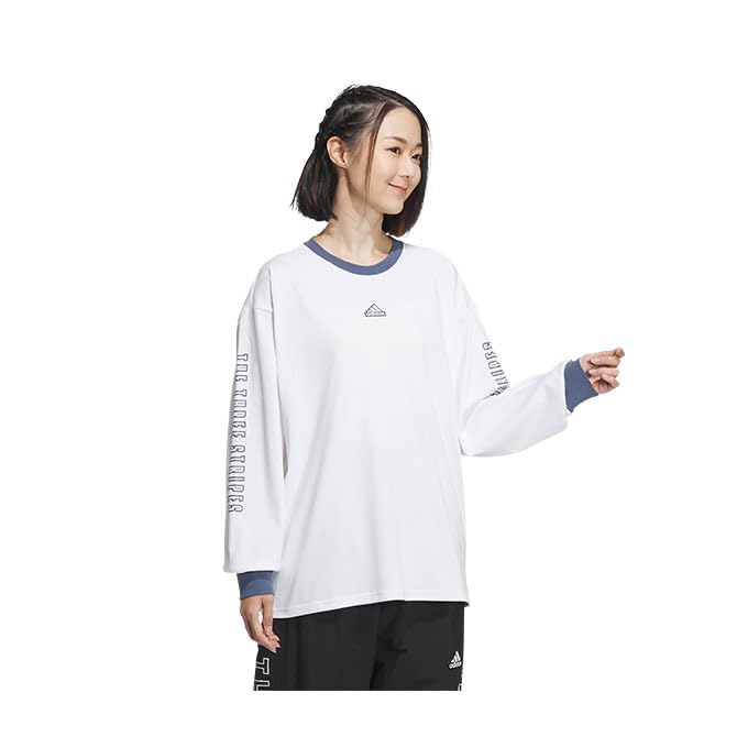 Adidas Long Sleeve Wording Loose Fit Single Jersey Tunic JSY07 White T-Shirt Women's (IM8708) J/XL