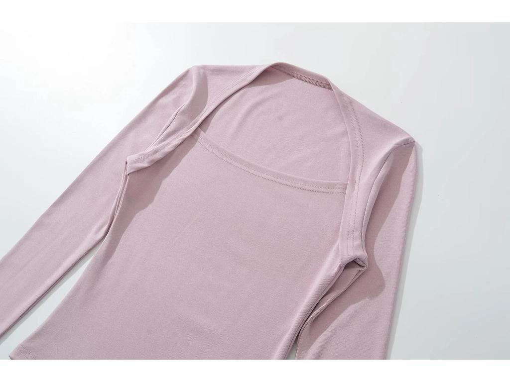 Hot Girl Square Neck Off-Shoulder Slimming Long Sleeve Top for Women