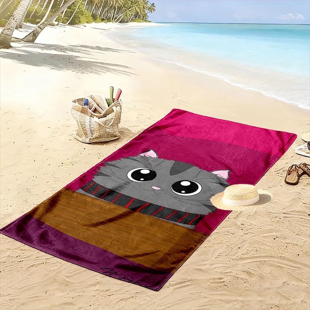 Fluffy Feline Charm. Print Beach Towel, Quick Drying, Suitable for Travel, Outdoor Sports, Jogging, the Beach and Swimming, Gift