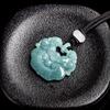 Premium Blue Jade Pixiu Ruyi Pendant Necklace with Leather Tassel