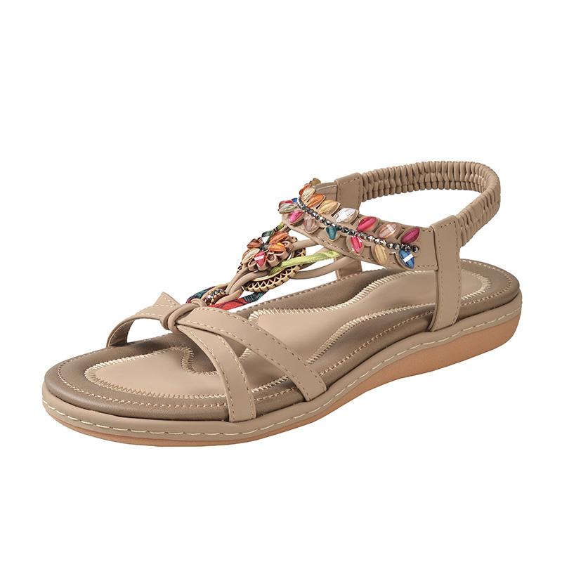 Bohemian Style Summer Shoes Women Flat Sandals Thick Sole Elegant Ladies Beach Sandals Summer Holiday Shoes Plus Size 42