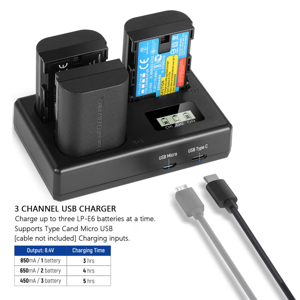 LP-E6 LP-E6N LPE6NH Triple Slot Battery Charger  For Canon EOS 5D Mark II Mark III Mark IV 5D SR 60D 60Da 6D 70D 7D R5 R6