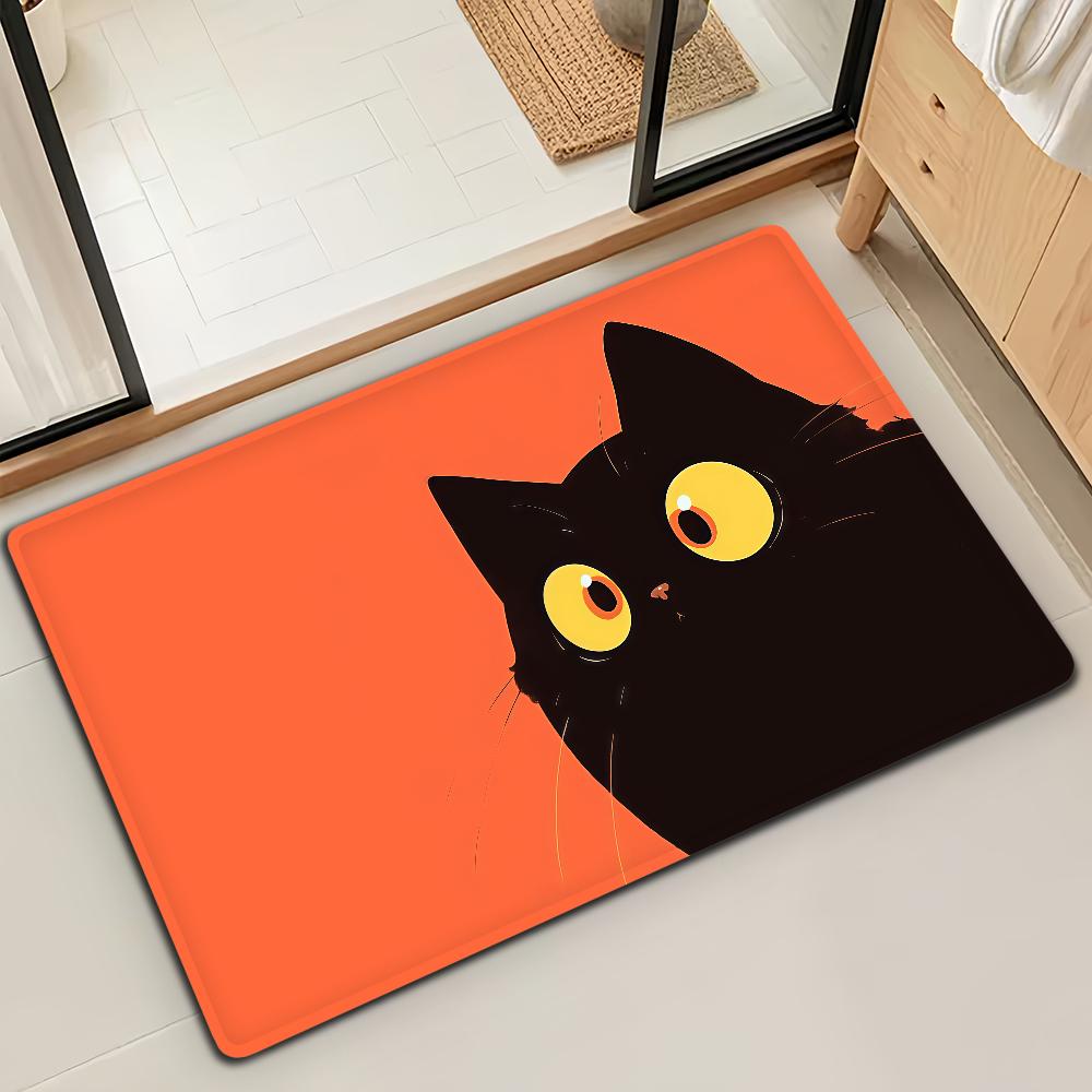 Kawaii Cute Black Cat Door Mat Bath Microfiber Decorative Versatile Flannel Floor Mat Quick Dry Absorbent Non-slip Sole