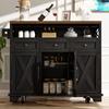 Modern Kitchen Island (118×43-70×98cm) with Wood Grain, Cart with Wheels, Multifunctional Storage, Removable Dividers, Towel Holder, Black