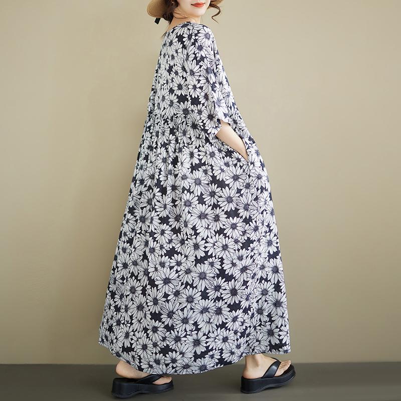 DIMANAF Nuovo Estate 2026 Spiaggia Donna Taglie Forti Signora Abito Lungo Vestito da Sole Ampio Oversize Maxi Stampa Floreale Cotone