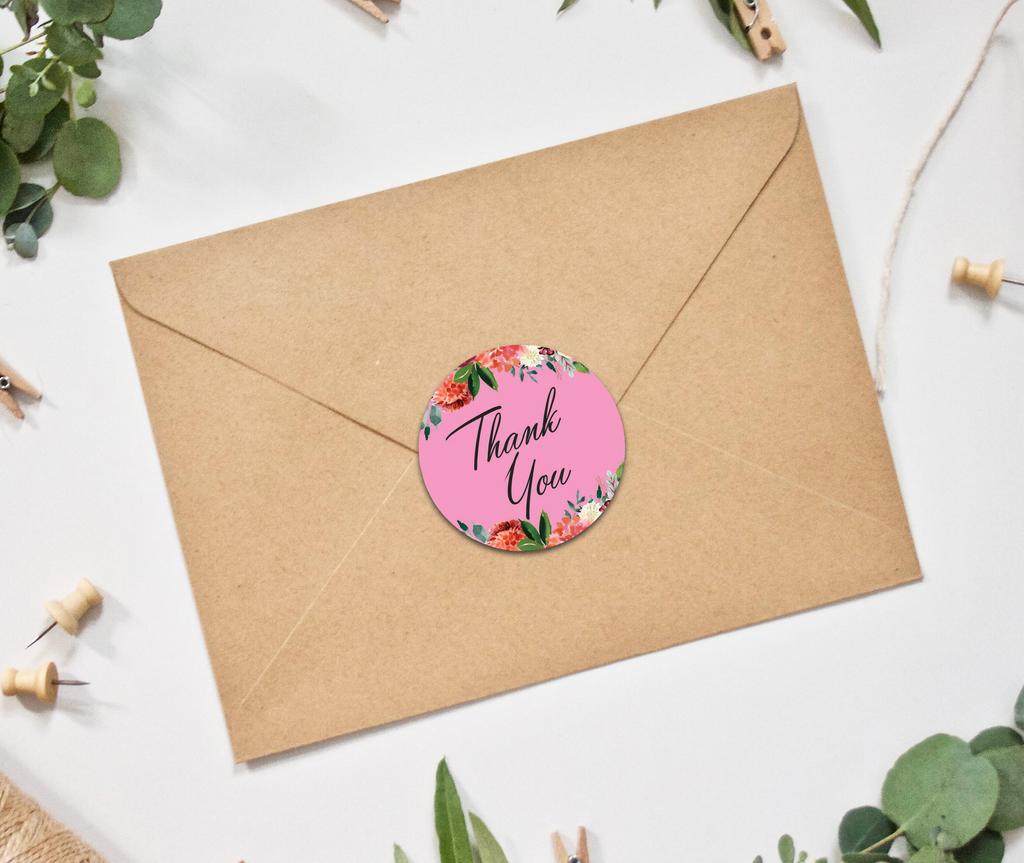 Darling Souvenir Pack Of 45 Pcs Round Chrysanthemum Floral Border Black Thank You Stickers-1.6
