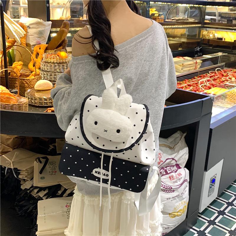 Schoolbag Cartoon Ins Cute Polka Dot Bunny Backpack Female Niche Design Fashion Star Versatile Student Bag