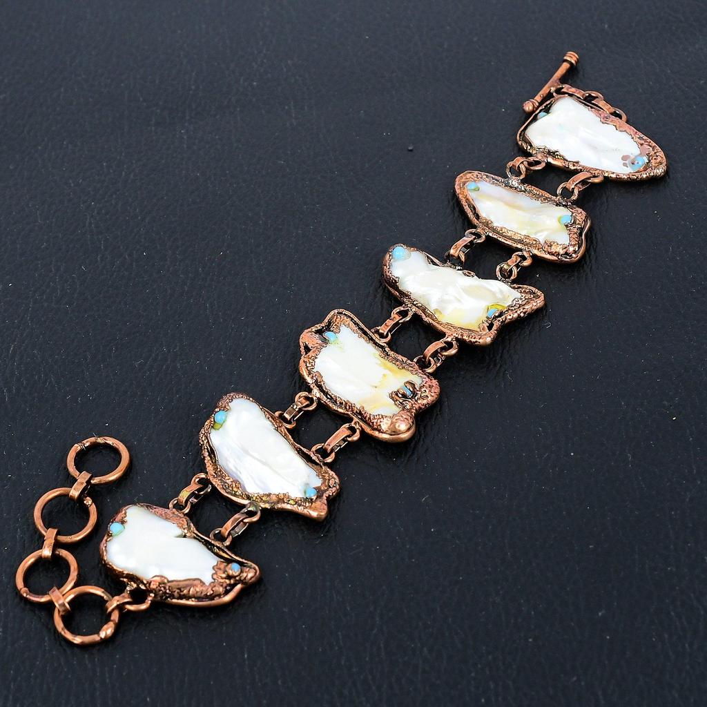 Blistar Biwa Pearl Bracelet, Copper Electroformed Gemstone Jewelry, Handmade Bracelet For Mother Day