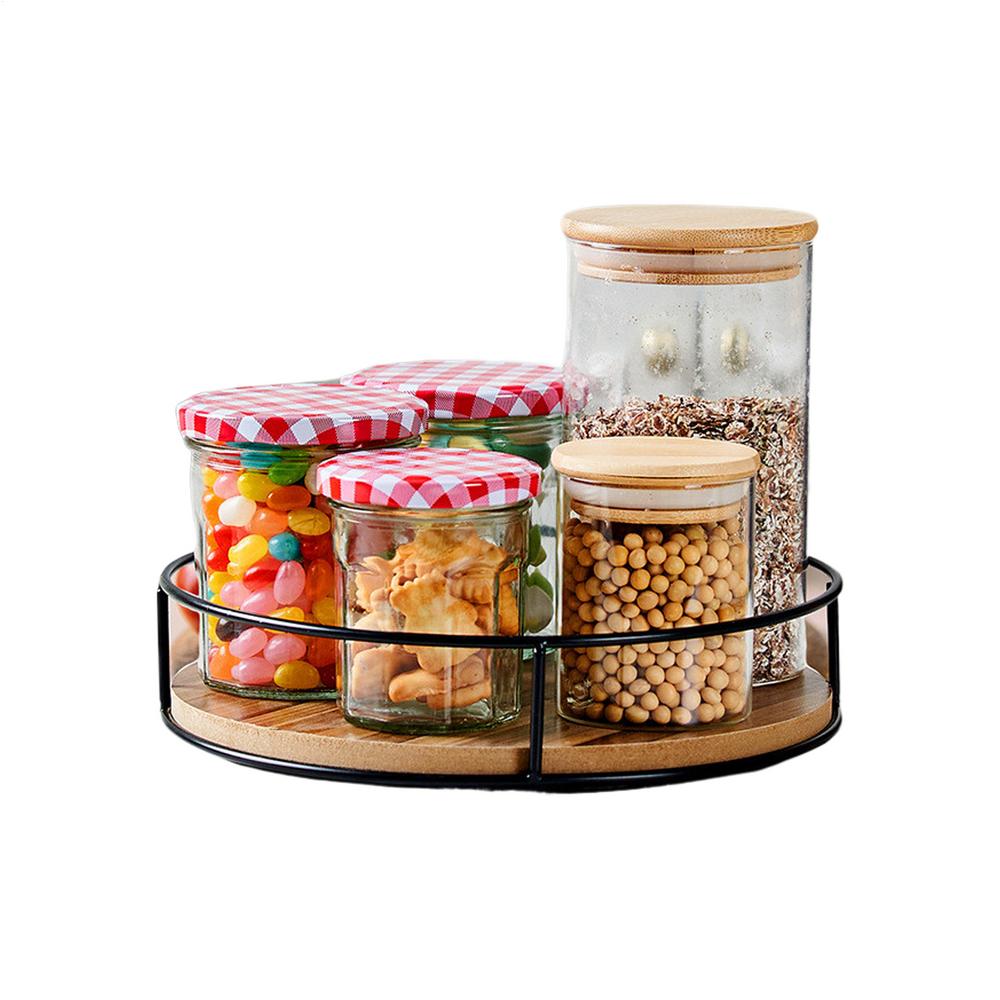 360 Degree Rotating Lazy Turntable Rack home Versatile Rotating Storage Rack Kitchen Round Wooden Seasoning Rack Turntable