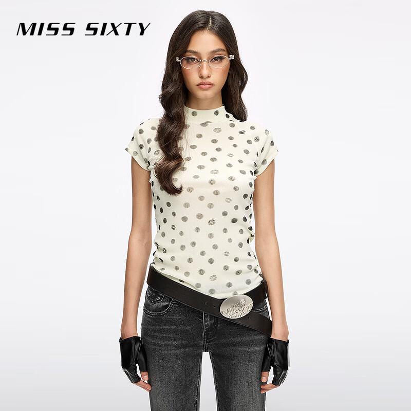 MISS SIXTY 2026 Spring Velvet Lip Print Studded T-Shirt M