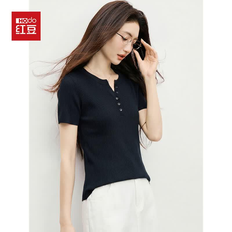 Hodo Women s Summer Ice Silk V-Neck Knit Top M