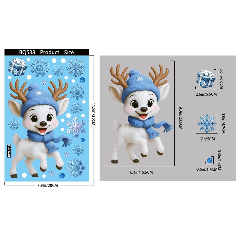 Christmas Snowflake Elk Snowman Glass Sticker Noel Ornaments Xmas Wall Stickers Merry Christma Decor Happy New Year Sticker
