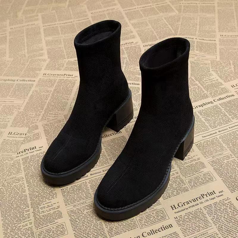 Ankle Boots For Women High Heels Suede Fashion Chunky Shoes Designer Luxury Winter Boots  New Dress Botas Para Mujer
