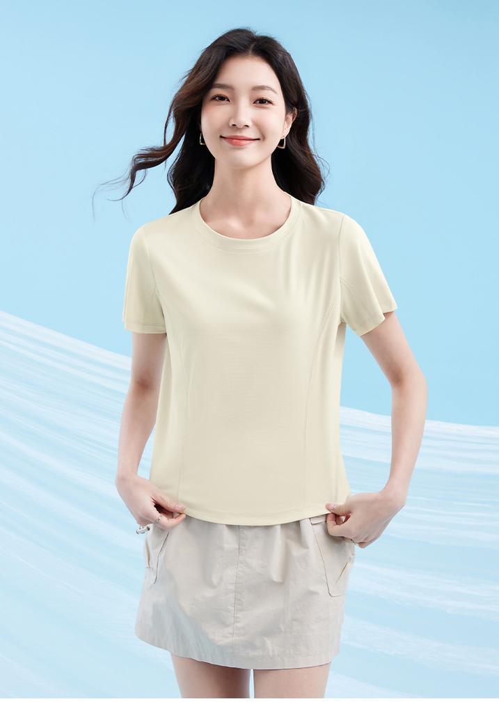 Sports Sunscreen Outdoor T-shirt Women's Summer Lightweight Breathable Ice Feeling Short T-shirt Solid Color Fishbone Short Sleeve Top JS