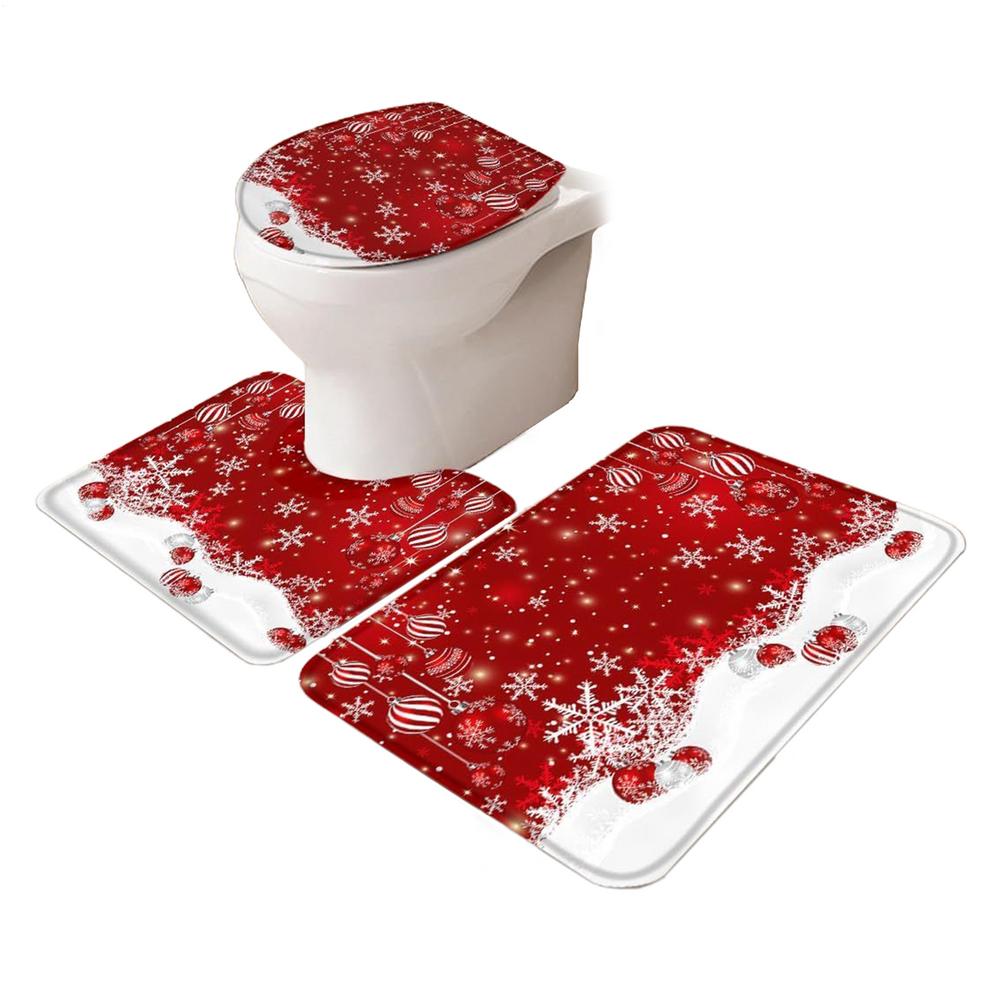 

Набор из 3 предметов Рождественская крышка для сиденья унитаза Коврик для унитаза Рождественский коврик U-образный коврик для пола Противоскользящий коврик Мультяшный дизайн