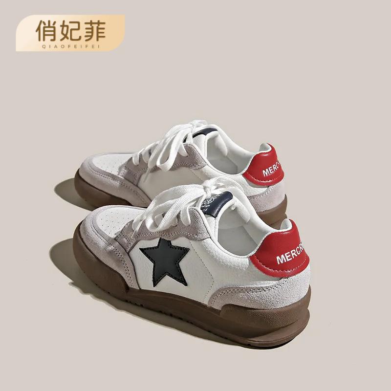 Leather Women's New Retro Star Board Shoes Women's Versatile Platform Casual Sports Single Shoes Women