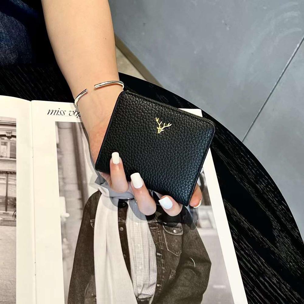 Portofele de damă scurte din piele naturală 2025, primul strat de piele de vacă, portmoneu de modă, portofel bifold cu cerb, suport pentru carduri