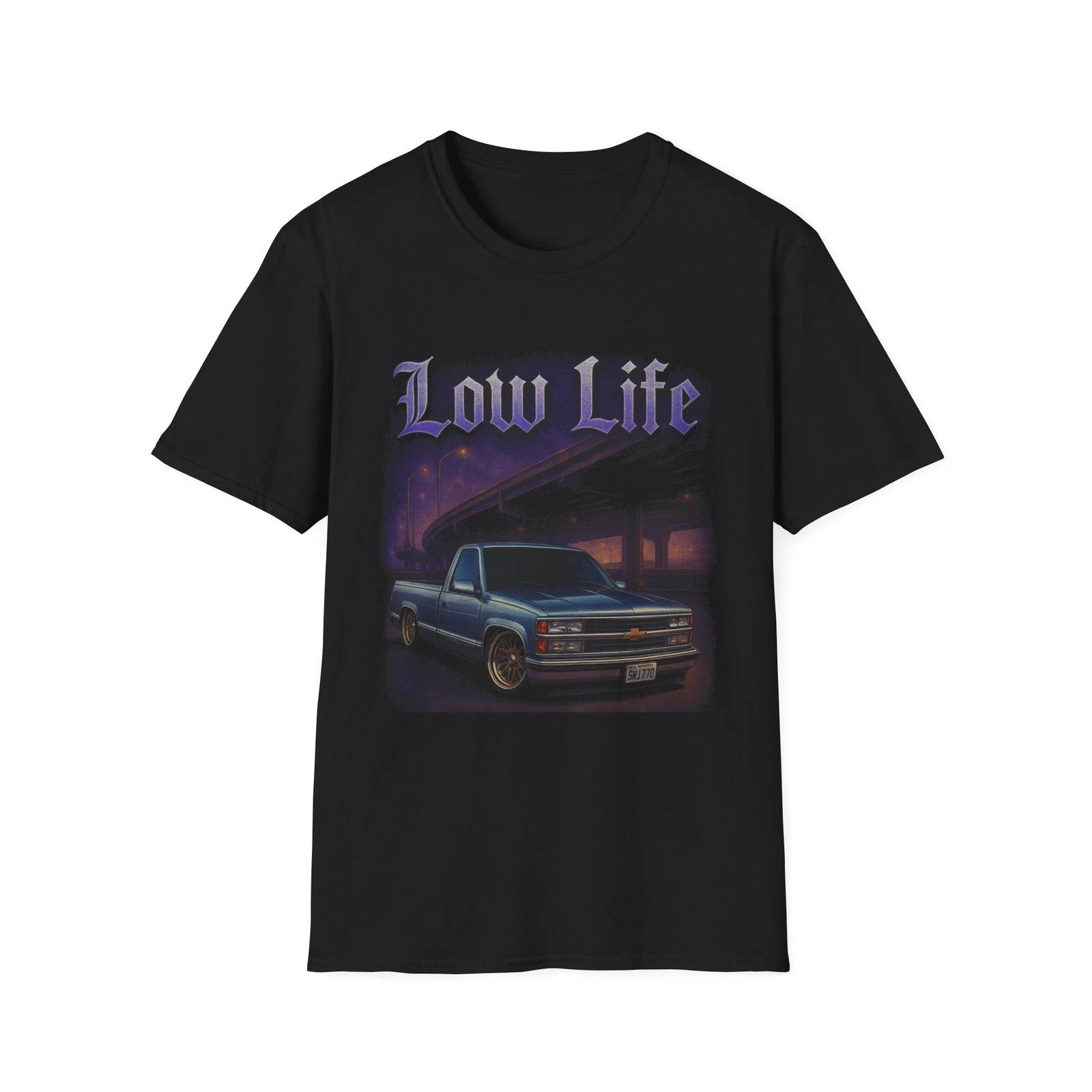 Lowrider Chevy Pickup Truck Low Life Slammed OBS Custom Wheels T-Shirt L