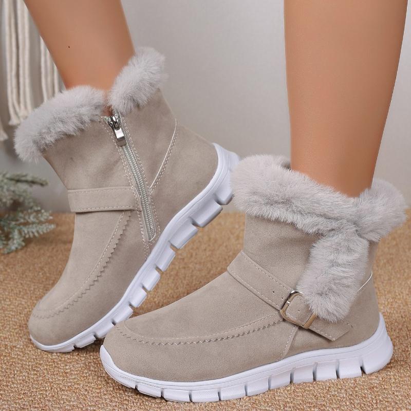 Fashion AJGS New Short Plush Suede Ankle Boots Winter Women Fur Warm Chelsea Snow Boots Casual Shoes Flats Gladiator Sport Ladies Boots