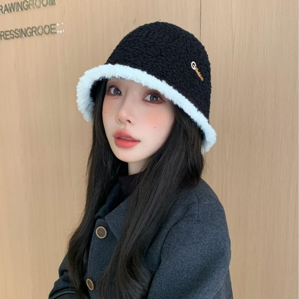 Autumn and Winter Face Showing Japanese Style Wool Bucket Hat Knitted Warm Fisherman Hat Outdoor Leisure