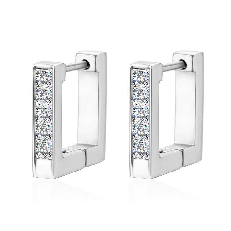 Inlaid square diamond ear buckle European and American style women's earrings, fashionable and personalized versatile 18K gold diamond earrings