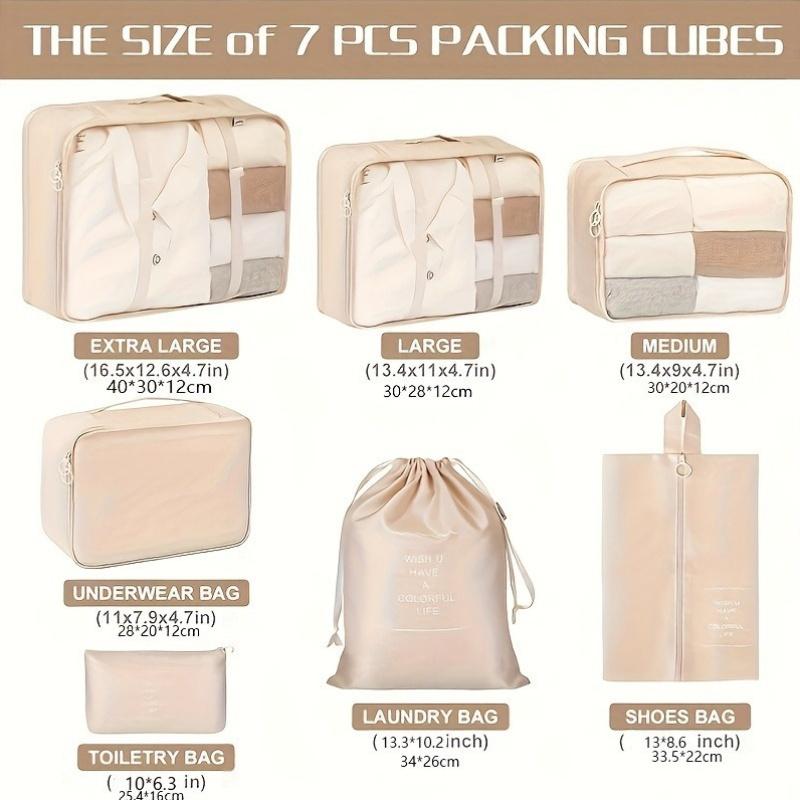 7Pcs Travel Organizer Set Folding Storage Bags Wardrobe Cube Suitcase Packing Luggage for Clothes & Shoes