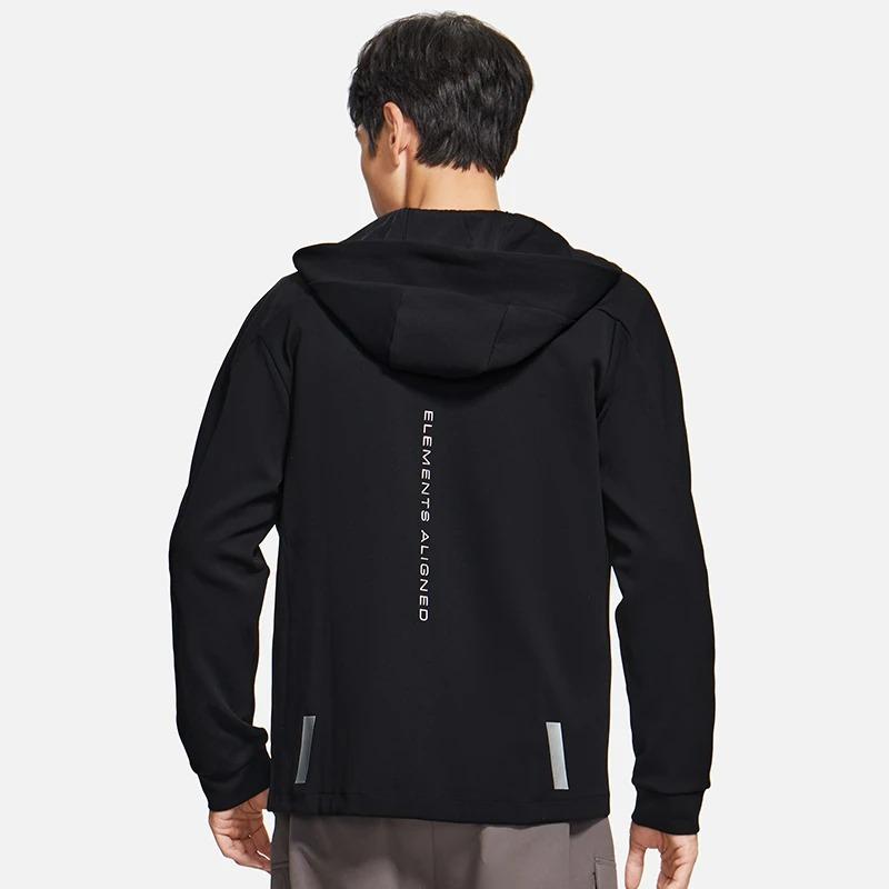 Li Ning Uni-Logo-Print Kapuzenpullover mit Reißverschluss für Herren Hoodies Schwarz AWDS627-1