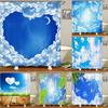 Natural Landscape Blue Sky White Clouds Shower Curtains Bathroom Curtain Frabic Waterproof Polyester Bath Curtain with Hooks