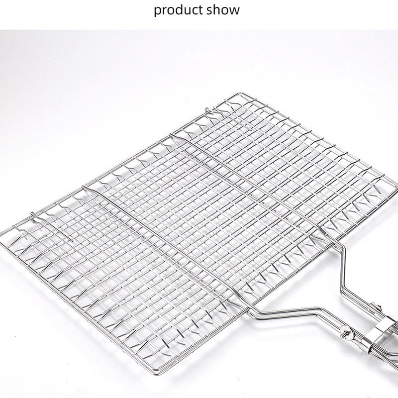 Grilling Basket Folding Portable Outdoor Camping Stainless Steel BBQ Rack with Removable Handle Barbecue Griller Cooking Tool