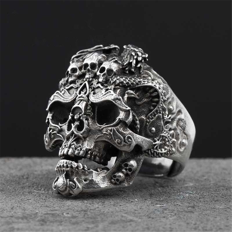 Gothic Punk Ring For Men Retro Skeleton Adjustable Exaggeration Ring Rock Style Personalized Jewelry Party Gift