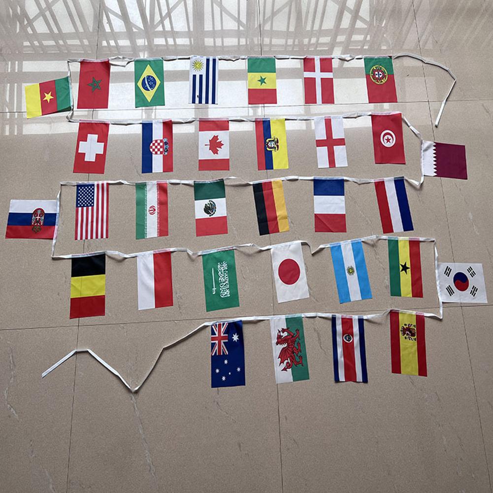 Striscione Bandierine Stringa Coppa del Mondo Qatar 2022 Bandierine da Appendere 32 Nazioni per Giardino Ristorante Festa Decorazione