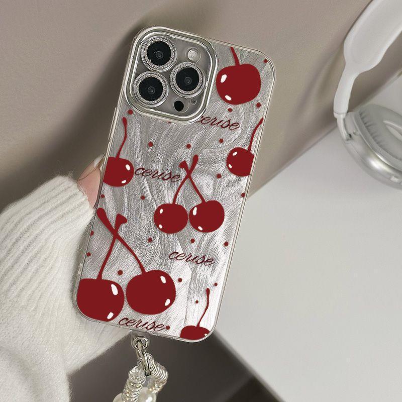 

Red Polka Dot Cherry Hard Shell Case for Apple 17promax with Rhinestone Lens Film iPhone 13