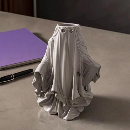 Halloween Ghost Planter, Spooky White Ghost Flower Pot, Small Decorative Plant Container for Garden, Yard, Porch, Tabletop, Indoor Outdoor Decor