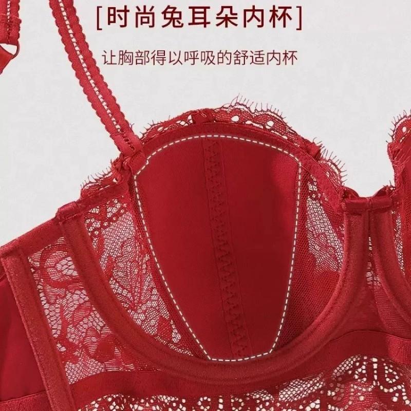 French Style Lace Half Cup Bra With Removable Straps Underwire Support Large Breasts Anti-Slip Back Design