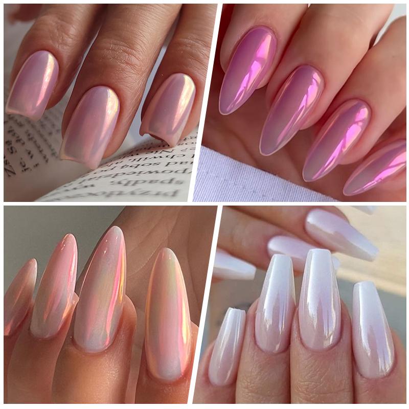 NICOLE DIARY Aurora Pearl Nail Powder Purple Pink Blue Mirror Glitter Dust Pigments UV Gel Polish Nail Arts Supplies Decorations