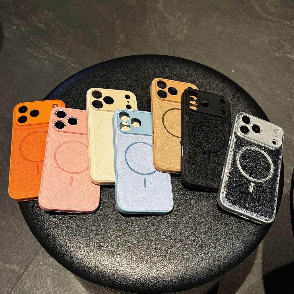 Thin Circle Magnetic Suction for Apple 17pm Mobile Phone Case Two-in-one for IPhone15pro Plain Leather