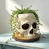 Decorative Resin Ornament Halloween Retro Skull Planter, Spooky Gothic Human Head Flower Pot, Indoor Potted Plant Pot Skeleton Candy Bowl Decoration